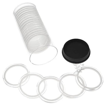 Onfireguy 20 Air-Tite 40Mm Ring 1Oz Silver Eagle, Kookaburra, Kangaroo Coin Holders  Capsule Storage Tube (Black Lid  White Ring