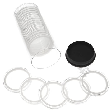 Onfireguy 20 Air-Tite 40Mm Ring 1Oz Silver Eagle, Kookaburra, Kangaroo Coin Holders  Capsule Storage Tube (Black Lid  White Ring