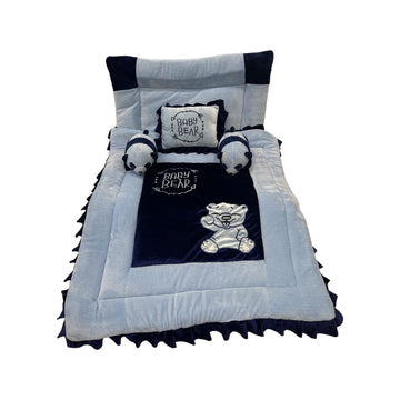 Pinks And Blues Full Sleeping 5 Piece Baby Bedding Set With Two Bear Shape Side Pillows (048 Months) (Sky Navy)