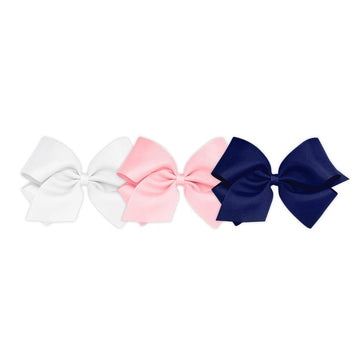 Wee Ones Girls' King Bow 3 Pack Set Solid Grosgrain Variety Pack On A Weestay No-Slip Hair Clip - White, Light Pink, And Light N