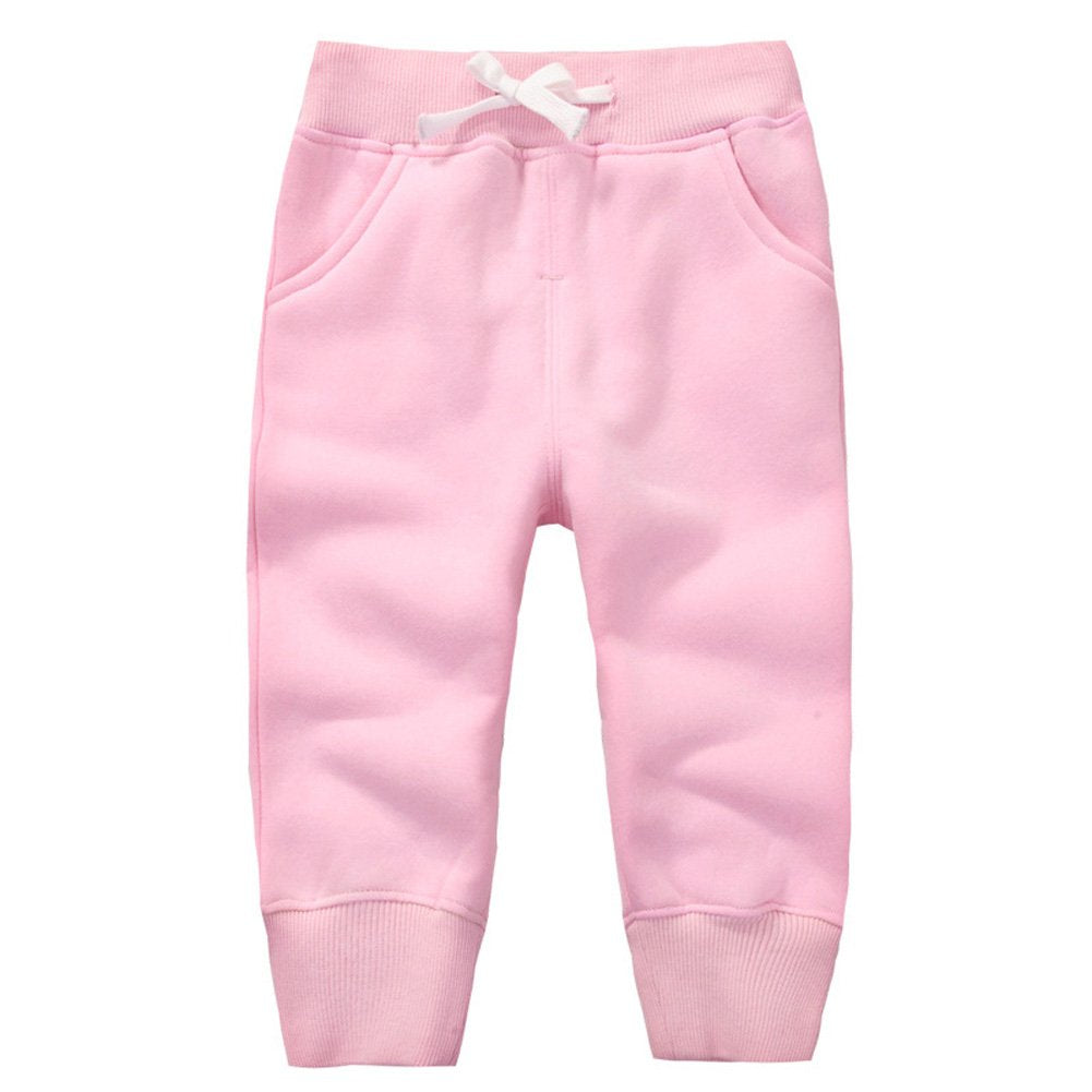 Cuteon Unisex Toddler Jogger Pants Kids Cotton Elastic Waist Winter Baby Sweatpants Pants 1-5Years Pink