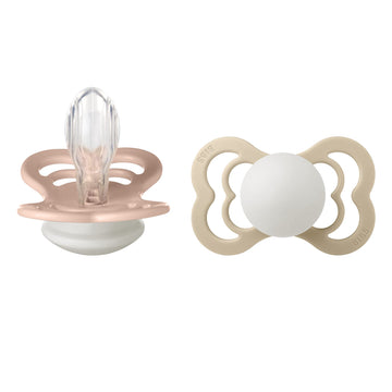 Bibs Supreme Silicone Pacifier for 6+ Months Toddlers 2-Pieces, Size 2, Blush Night/Vanilla Night