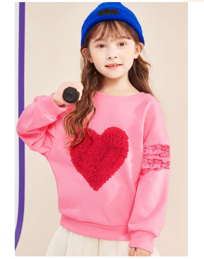 Little Hand Toddler Girls Ruffle Sleeve Shirts Kids Love Heart Pasting Clothes Valentine'S Tee Sweatshirt For 3T