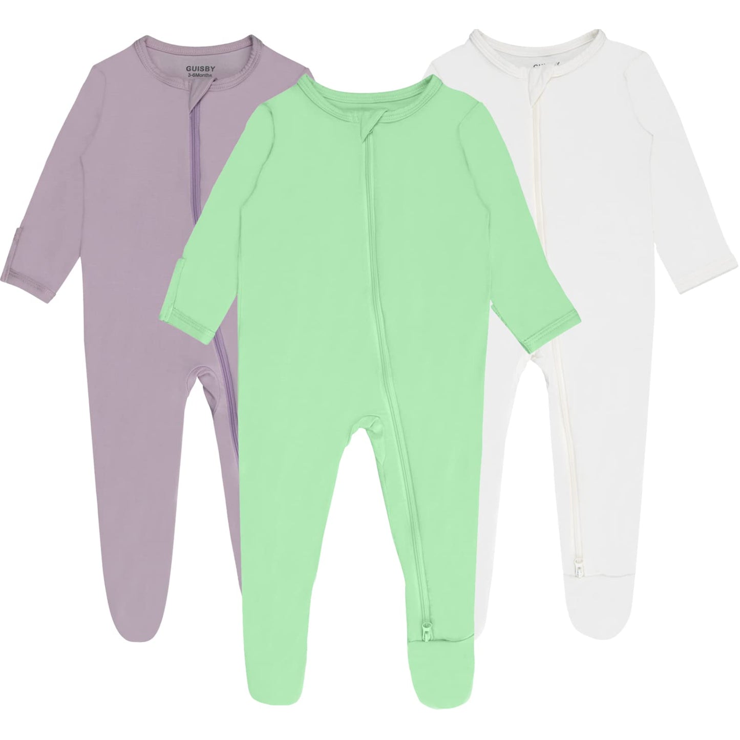 Guisby Baby Boy Pajamas, Baby Girls Rayon Made From Bamboo Footed Pajama 3Pcs Long Sleeve Sleepers 0-3 Months