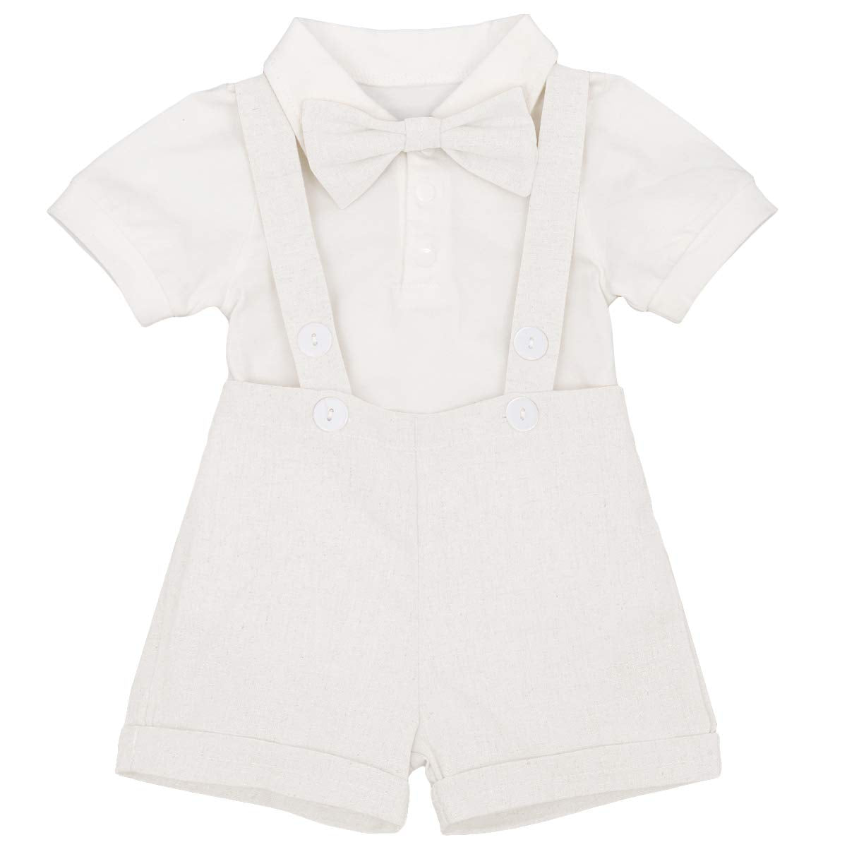 Baby Boys Formal Suit Gentleman Bowtie + Summer Short Sleeve Romper + Suspenders Shorts Button Bib Pants Wedding Tuxedo Outfits