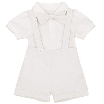 Baby Boys Formal Suit Gentleman Bowtie + Summer Short Sleeve Romper + Suspenders Shorts Button Bib Pants Wedding Tuxedo Outfits