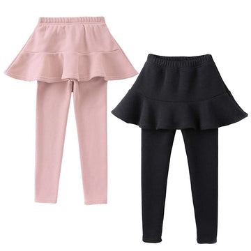 Modntoga Kids Baby Girls Footless Leggings With Ruffle Tutu Skirt Pants 2-7Years (Pink + Black, 5-6T)