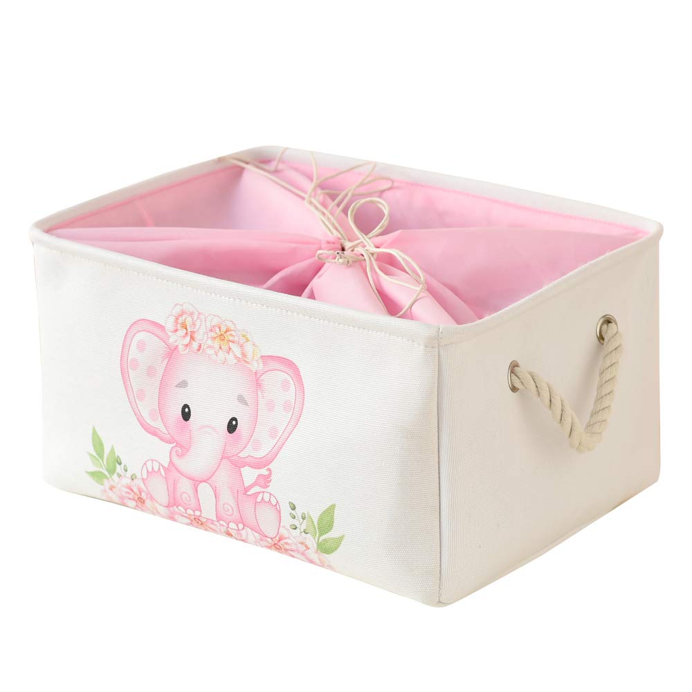 Inough Pink Basket Elephant Storage Bins For Kids, Gift Box For Baby,Collapsible Storage Basket For Toys Clothes,Fabric Laundry