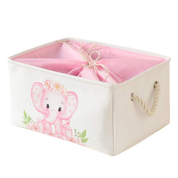 Inough Nursery Baby Elephant Basket Large Baby Basket For Shower Gift Pink Elephant Baby Girl Gift Bag Collapsible Gift Basket E