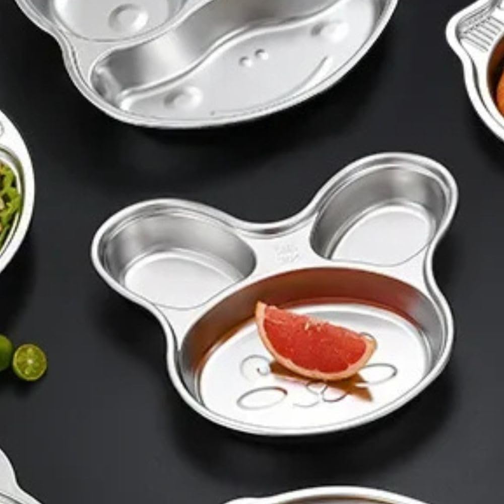 Happy Hues Stainless Steel Divided Meal Plate Tray3 Compartments Dinner Dish For Baby (Rabbit)
