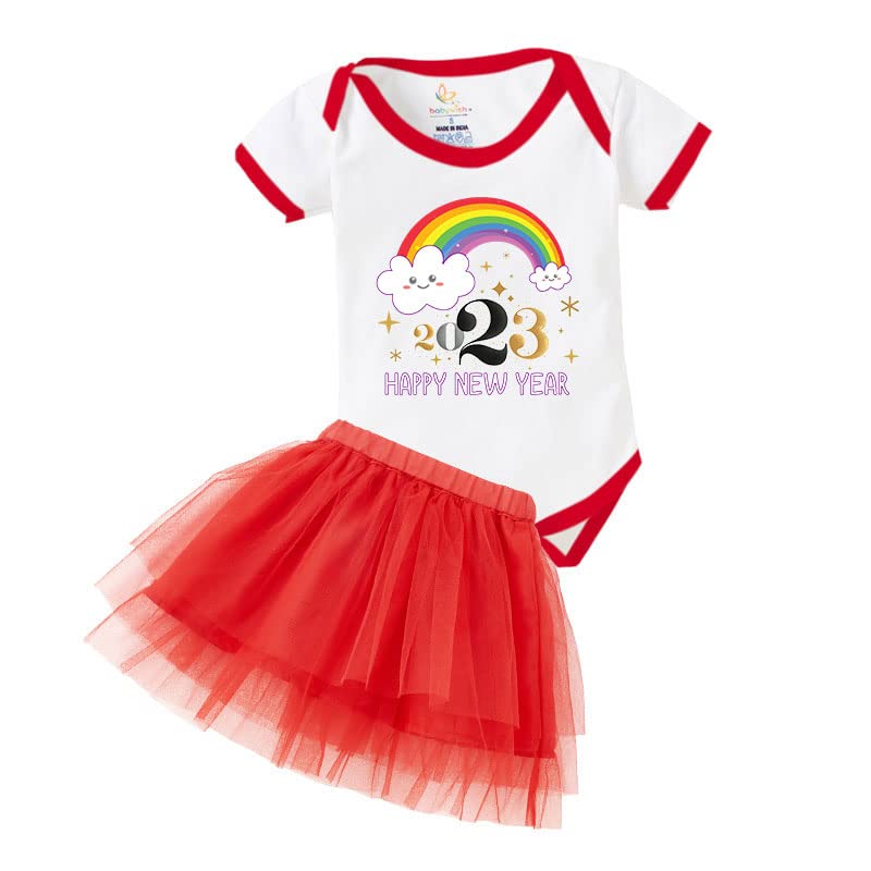 Baby Wish New Year Printed Romper For Baby GirlS Tutu Skirt & Romper My First New Year Bodysuits Skirt Top Set Baby GirlS Romp