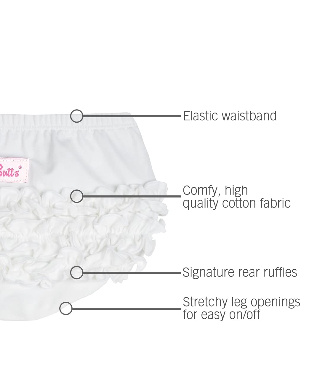 Rufflebutts Baby/Toddler Girls Toddler White Knit Cotton Ruffle Nappy Cover - 3-6M