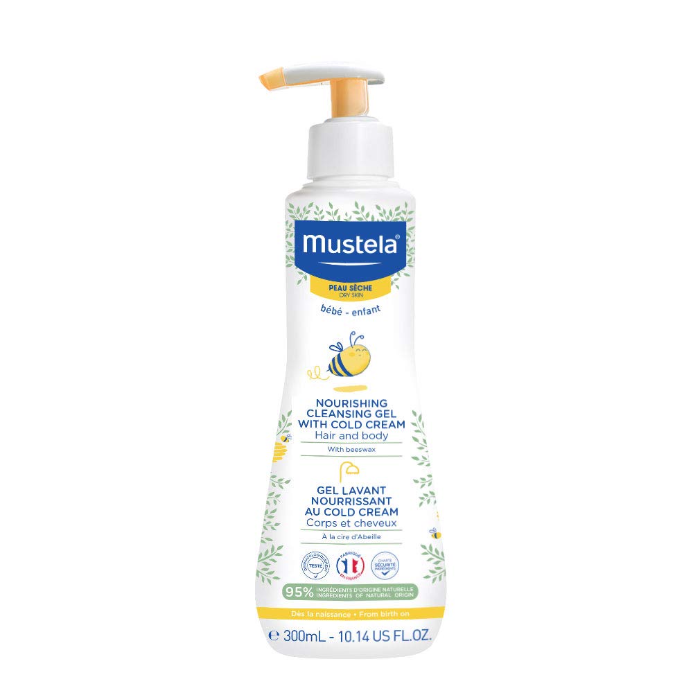 Mustela Baby Nourishing Cleansing Gel - Hair & Body Wash for Dry Skin - with Natural Avocado, Cold Cream & Beeswax - 10.14 fl. o