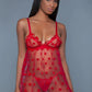 Plus Size Valentine Mesh Babydoll Set Red 2X