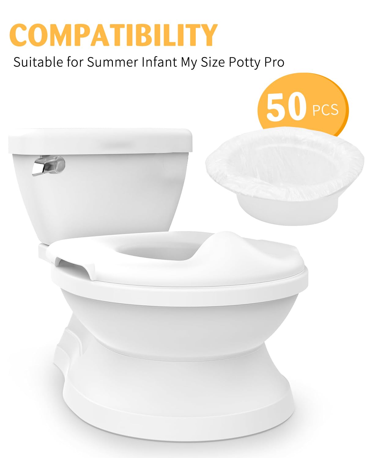 50 Pcs Potty Liners For Ingenuity Summer Infant My Size Potty Pro, Toilet Seat Potty Bags Cleaning Bag For Kids Toddlers, Conven