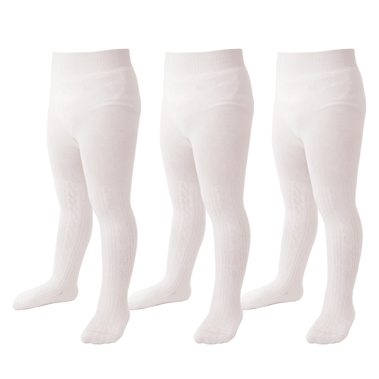 Marchare Baby Girls Tights Thick Solid Cable Knit Leggings Winter Warm Stockings For Toddler Girls 1-2T Ivory 3 Pack
