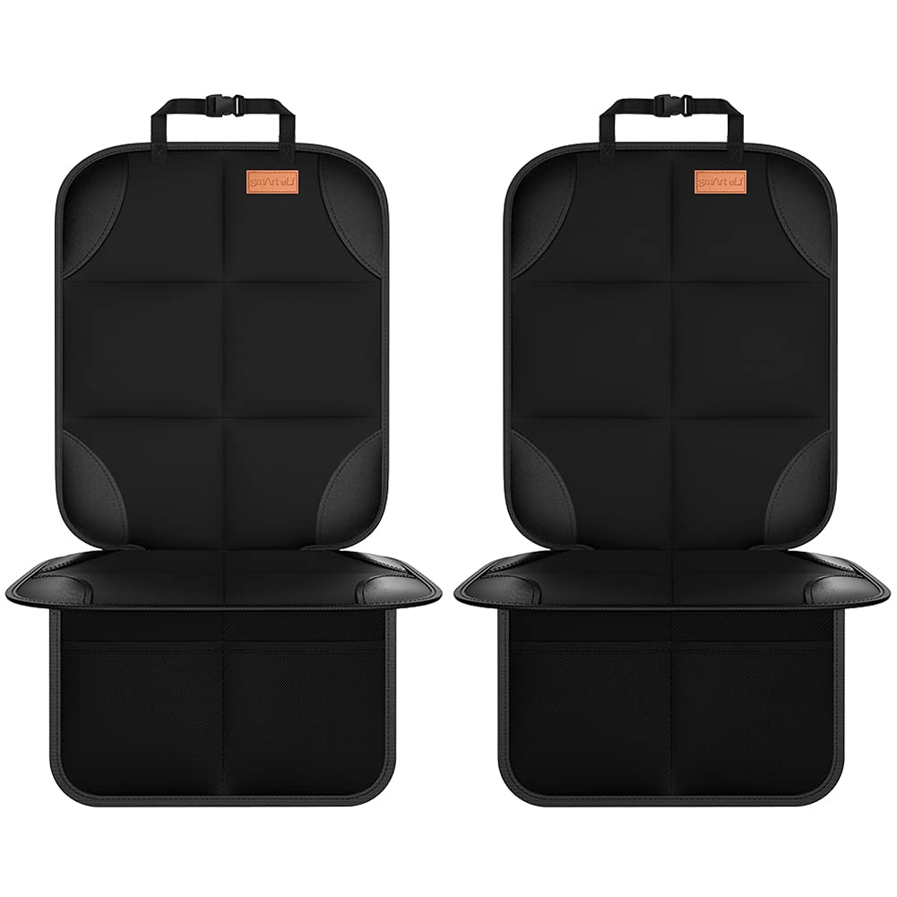 Smart Elf Car Seat Protector, 2Pack, Protect Child Seats With Thickest Padding And Non-Slip Backing Mesh Pockets For Baby And Pe