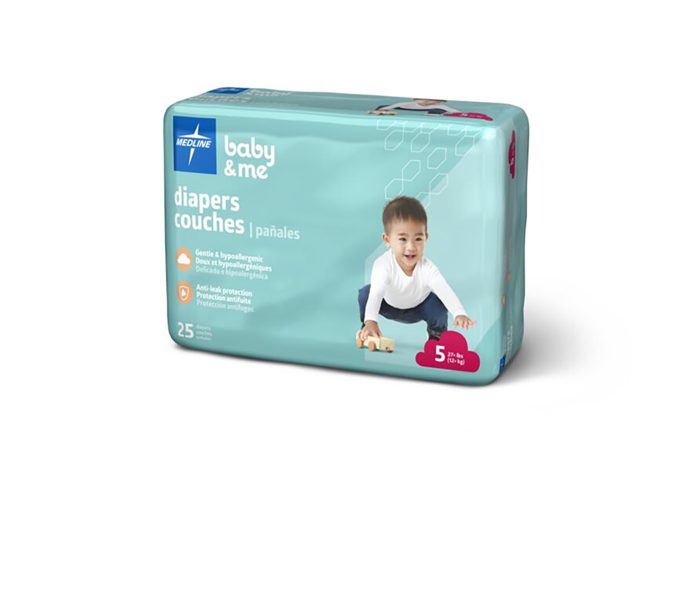 Medline Disposable Baby Diapers, Size 5 (27+ Lbs), Case Of 200