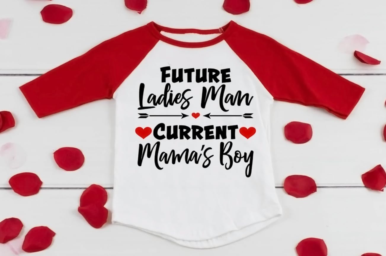 Future Ladies Man Current Mama'S Boy Raglan T-Shirt Toddler Boy Valentine'S Day 3/4 Sleeve Top Spring Cotton Outfit (4-5T, Red)
