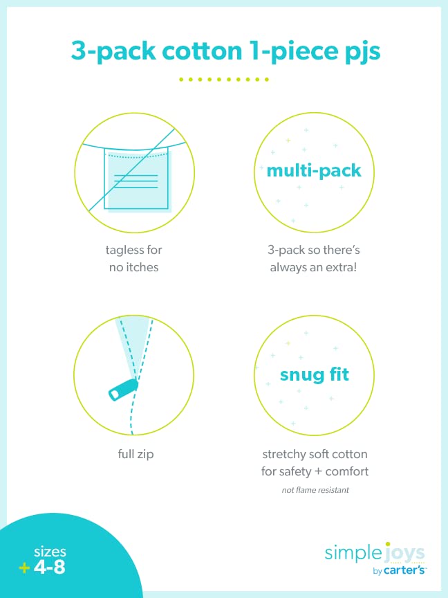 Simple Joys By Carter'S Baby Boys' Toddler 3-Pack Snug Fit Footless Cotton Pajamas, Grey Heather/Olive Dinosaur/Stripe, 4