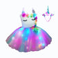 Bddedd Unicorn Dress For Girls,Unicorn Costumes Led Lighted Tutu Dress With Headband Wing For Birthday Party (Pink+Flower, 3~4Y)