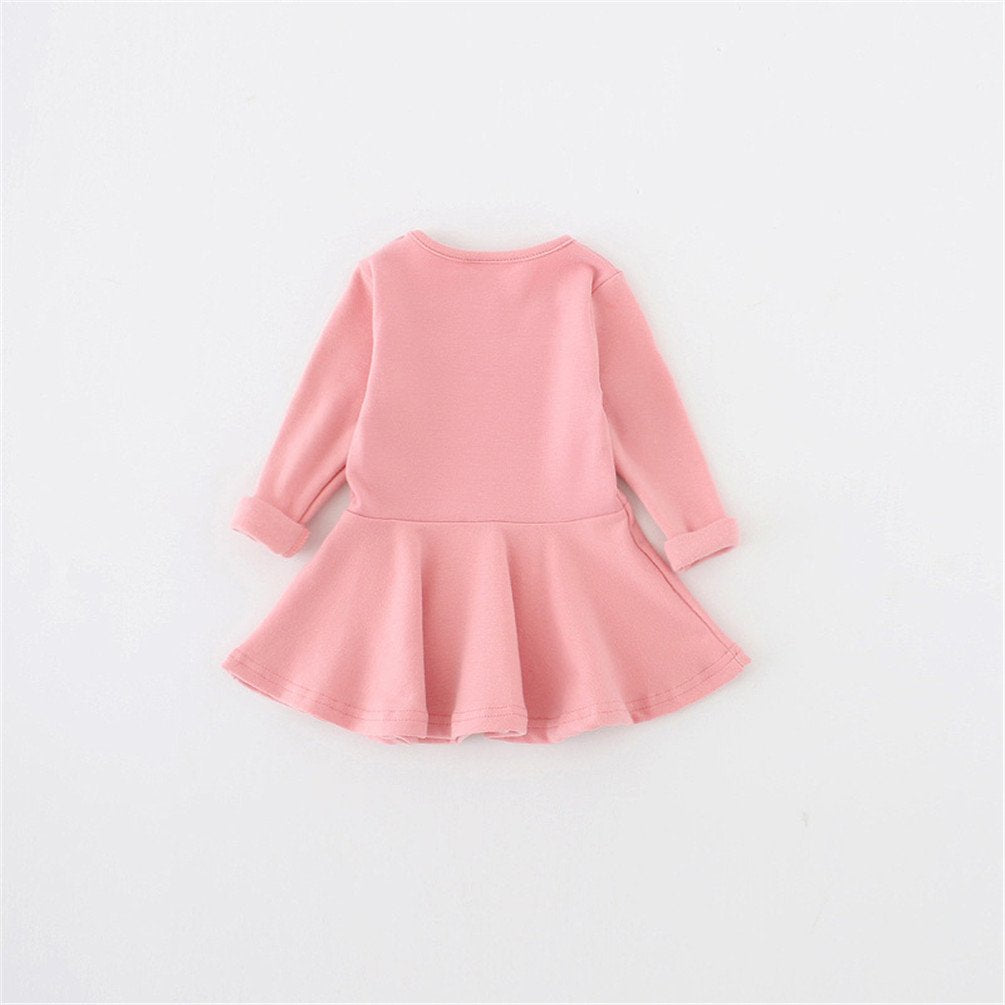 Csbks Toddler Baby Girls Long Sleeve Cotton Dress Solid Ruffle Tops 3T Pink