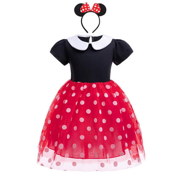 Dressy Daisy Little Girls Polka Dots Fancy Dress Up Halloween Costume Birthday Party Outfit With Mouse Ears Headband Size 5-6, R