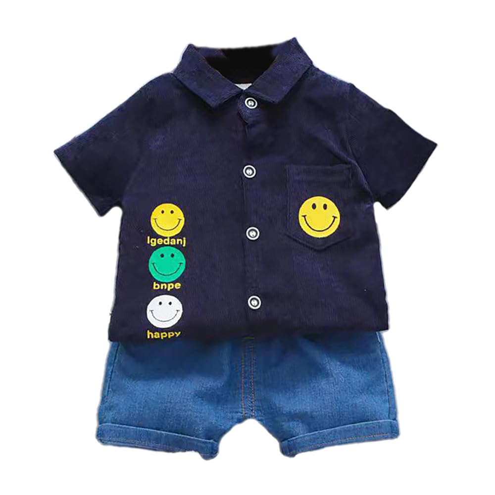 Bold N Elegant Boys Cute Cartoon Printed Jungle Friends Half Sleeve Cotton Shirt & Denim Shorts For Infant Toddler Tween Boys (N