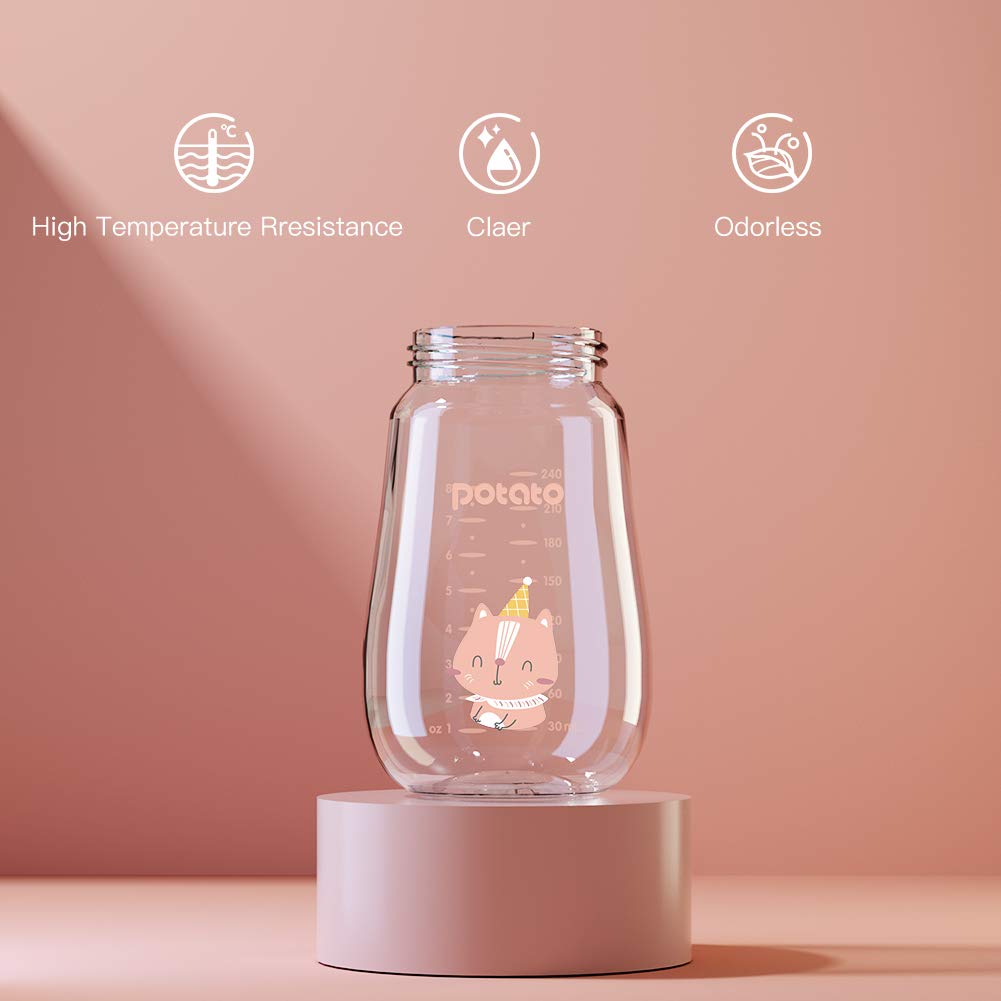 Potato Glass Baby Bottles, Anti-Colic Breastfeeding Bottles With Fast Flow Nipple, Suitable For Babies 6-12 Months, 2 Replaceabl