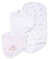 Little Me Baby Girls' 3 Piece Bib And Burp Set, Bunnies, Pink/Multi, One Size