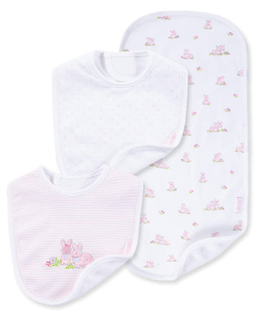 Little Me Baby Girls' 3 Piece Bib And Burp Set, Bunnies, Pink/Multi, One Size