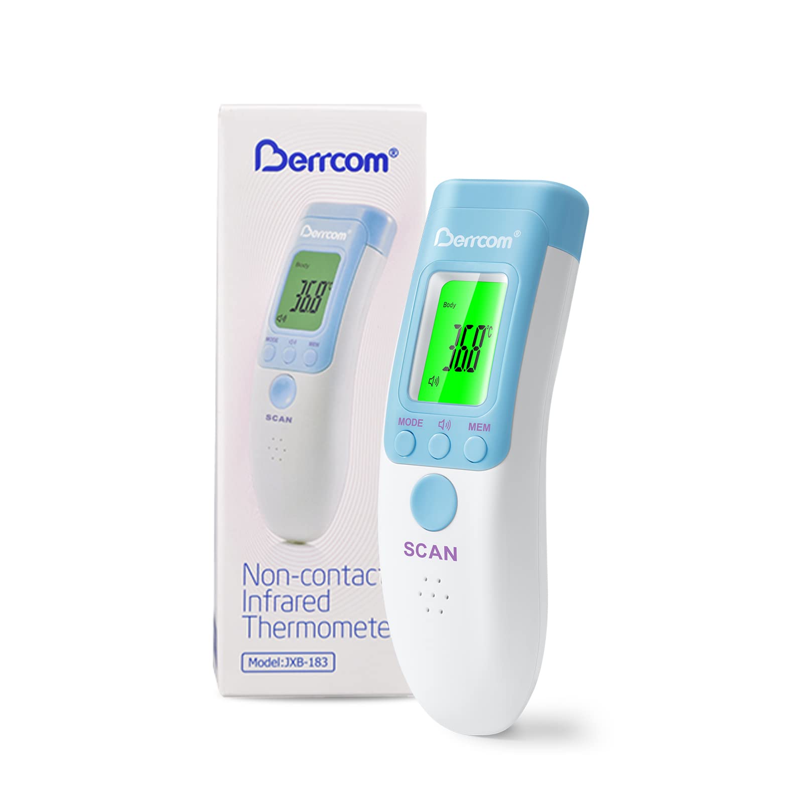 Berrcom Forehead Thermometer For Adults And Kids, Non Contact Infrared Thermometer For Object, Room, Touchless Digital Thermomet