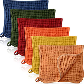 Irenare 6 Pieces Large 20 X 10 Inch Muslin Burp Cloths Multi-Colors Washcloths Burping Cloth Diapers 6 Absorbent Layers Muslin F
