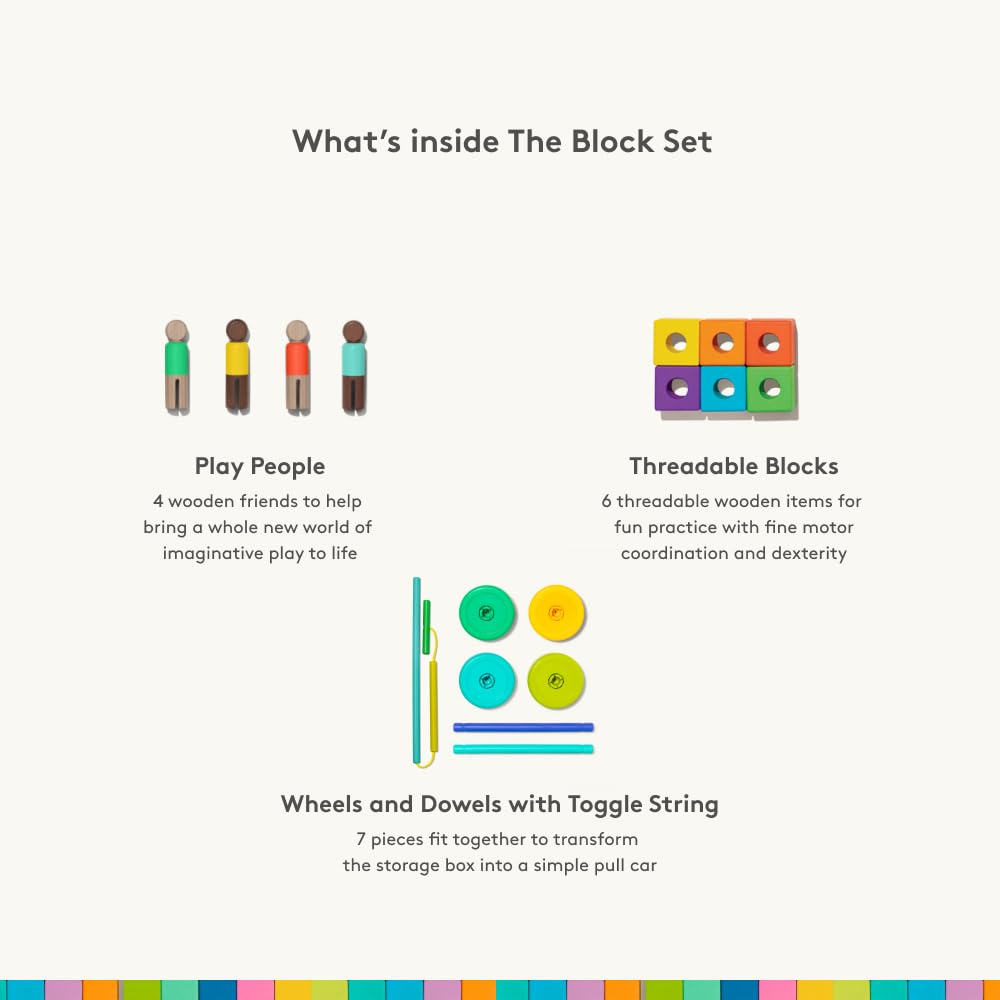 LOVEVERY | The Block Set | Solid Wood Building Blocks and Shapes + Wooden Storage Box, 70 Pieces, 18 Colors, 20+ Activities, Tod