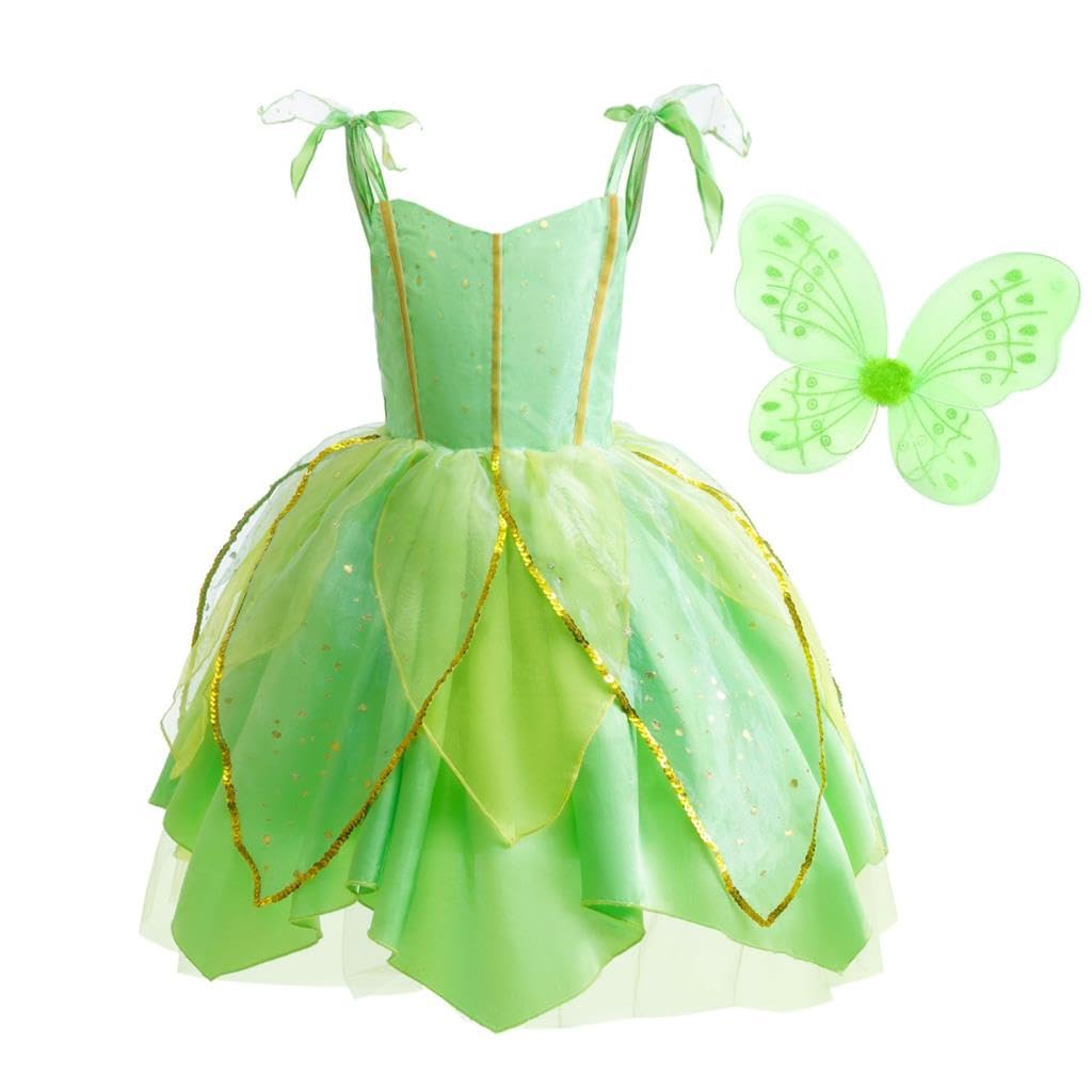 Dressy Daisy Green Fancy Fairy Halloween Costume Birthday Party Dress Up with Butterfly Wings for Toddler Girls Size 4T to 5T