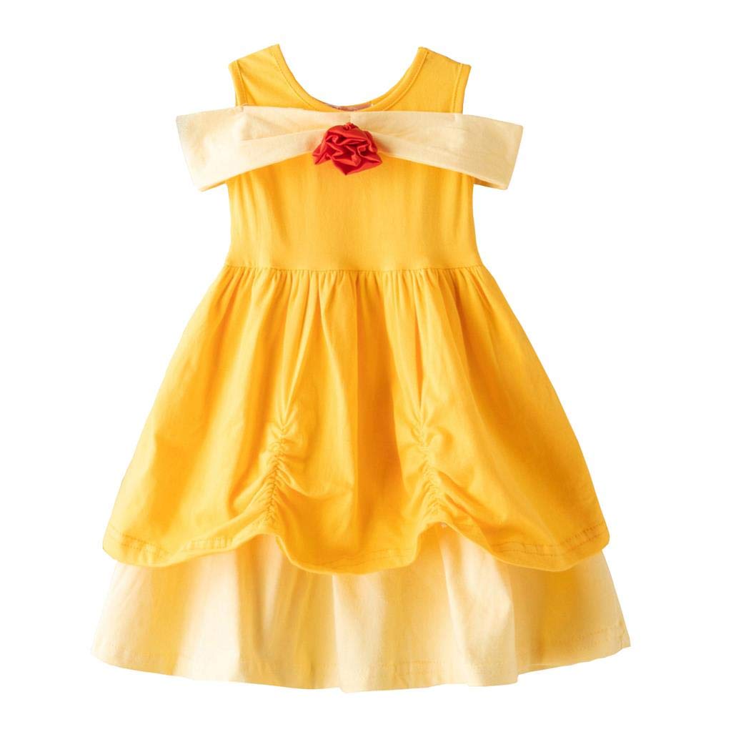 Dressy Daisy Beauty Princess Costume for Little Girls Halloween Birthday Party Dress Up Fancy Outfit Yellow Size 6 7