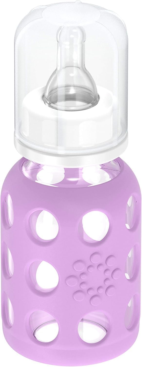 Lifefactory Glass Baby Bottles With Silicone Protection - 4-Pack, 4 Oz Each Bottle (2- Blanket & 2- Lavender)