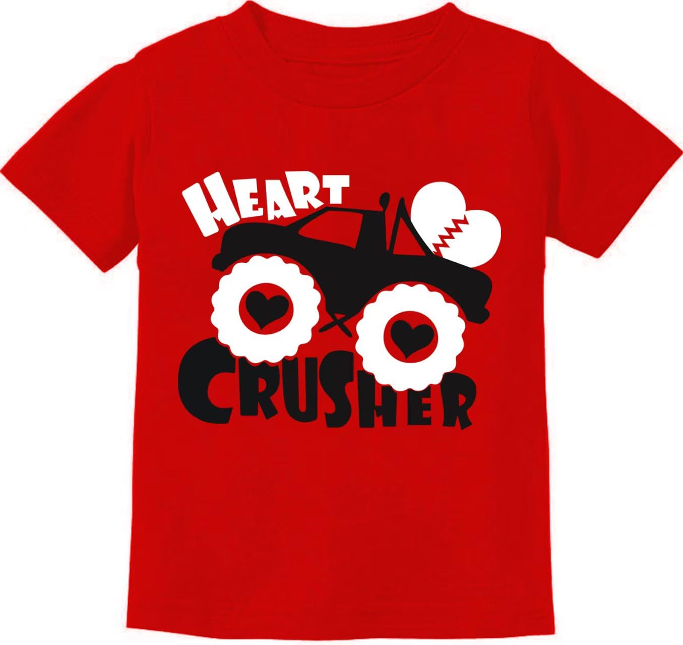 Heart Crusher Monster Truck Shirt For Baby Boy Valentine'S Day Tees Kids Cotton Short Sleeve Vday Tops Size 2T