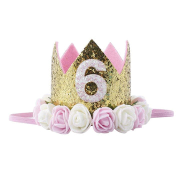 Princess Crown,Baby Crown Tiara Crystal Hat Gold Flower Design Kids First Birthday Gift