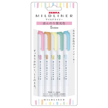 Zebra Mildliner Wkt7-5C-N Highlighter, Slightly Fluorescent Colors, 5 Colors
