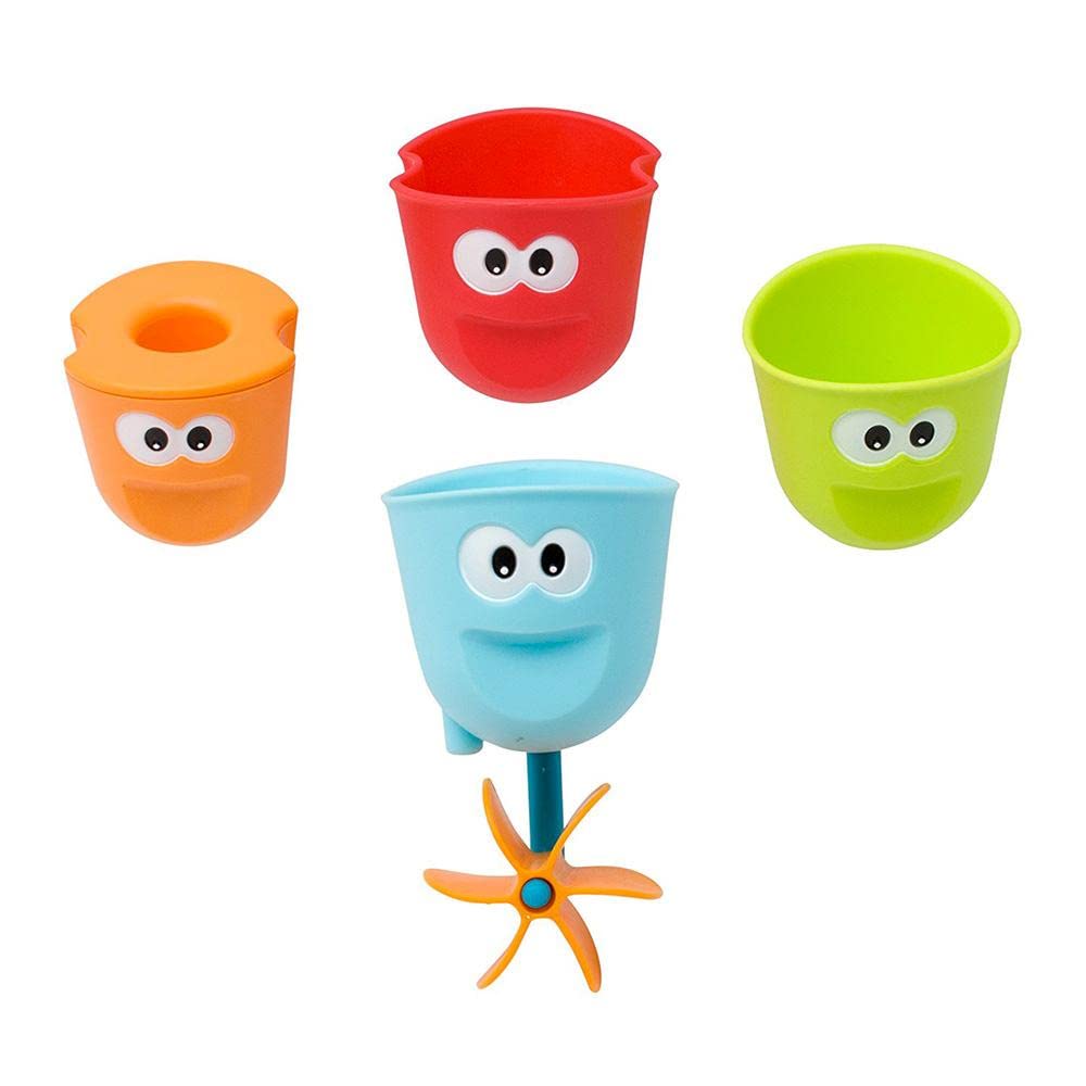 Yookidoo Toddler and Baby Bath Toy (Ages 1-3): Flow N Fill Spout-3 Stackable Play Cups - Battery Operated Moveable Hose Toy and