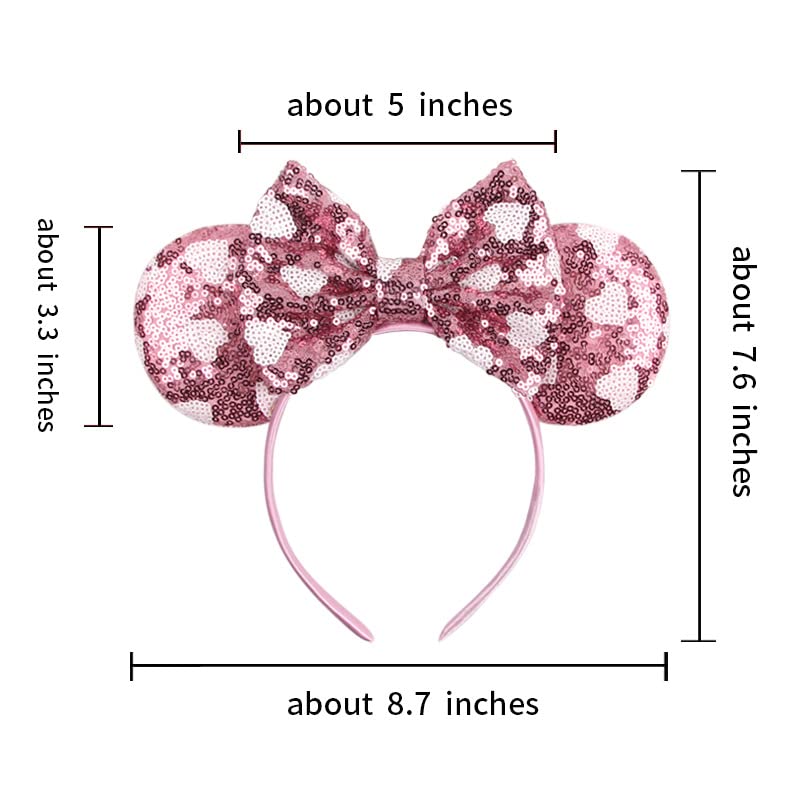 Foeran Mouse Ears Headbands Shiny Bows Mouse Ears Glitter Party Princess Decoration Cosplay Costume For Girls Women (Pink Heart