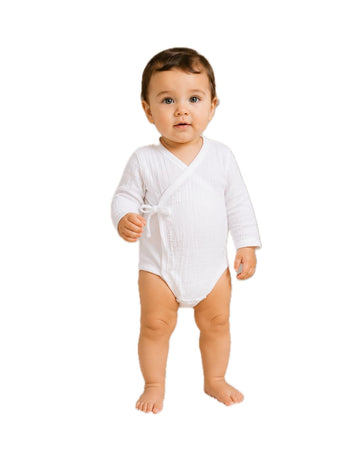 100% organic Muslin cotton Baby Wrap Bodysuit, Long Sleeve, White