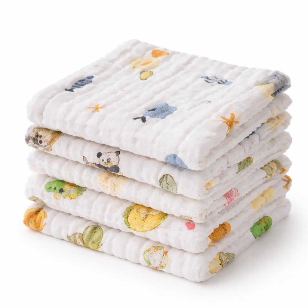 Firstblow Muslin 6 Layer 100% Organic Bamboo Cotton Face Towels For Newborn Baby Extra Soft Hankies Reusable Napkins For Infants