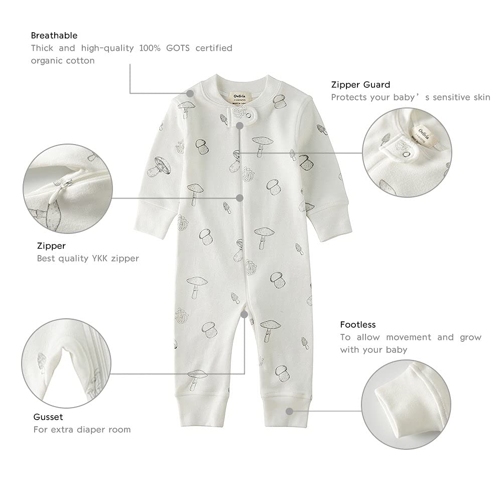Owlivia Organic Cotton Baby Boy Girl Zip Up Sleep N Play, Footless, Long Sleeve(6-12 Months, Feather Mauve)