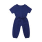Mubineo Toddler Baby Girl Summer Fall Basic Plain Short Sleeve Cotton Linen Drawstring Romper Jumpsuit (Royal Blue, 12-18 Months