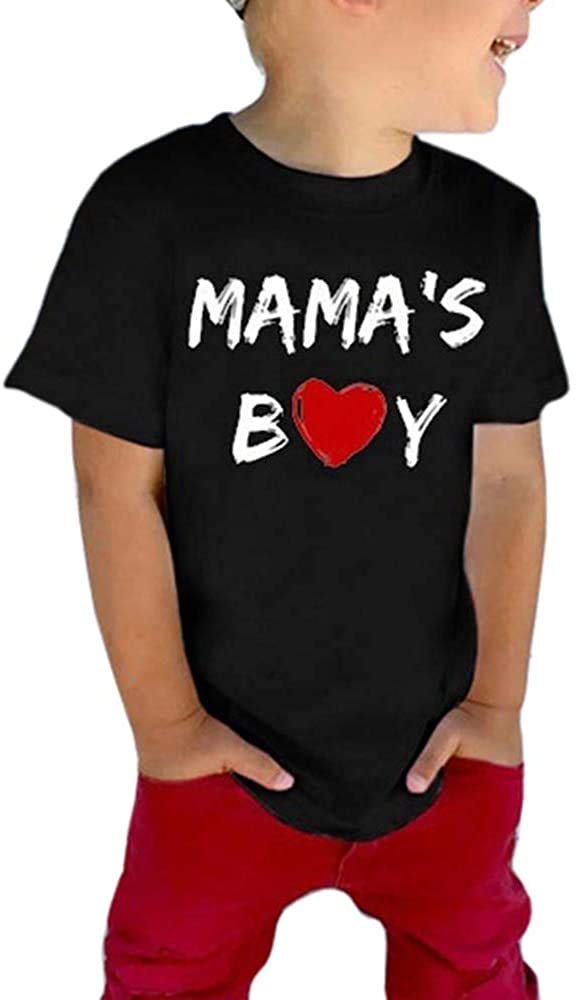 Rrhss Toddler Mama'S Boy Cotton Shirt Baby Valentines Day Tee Black