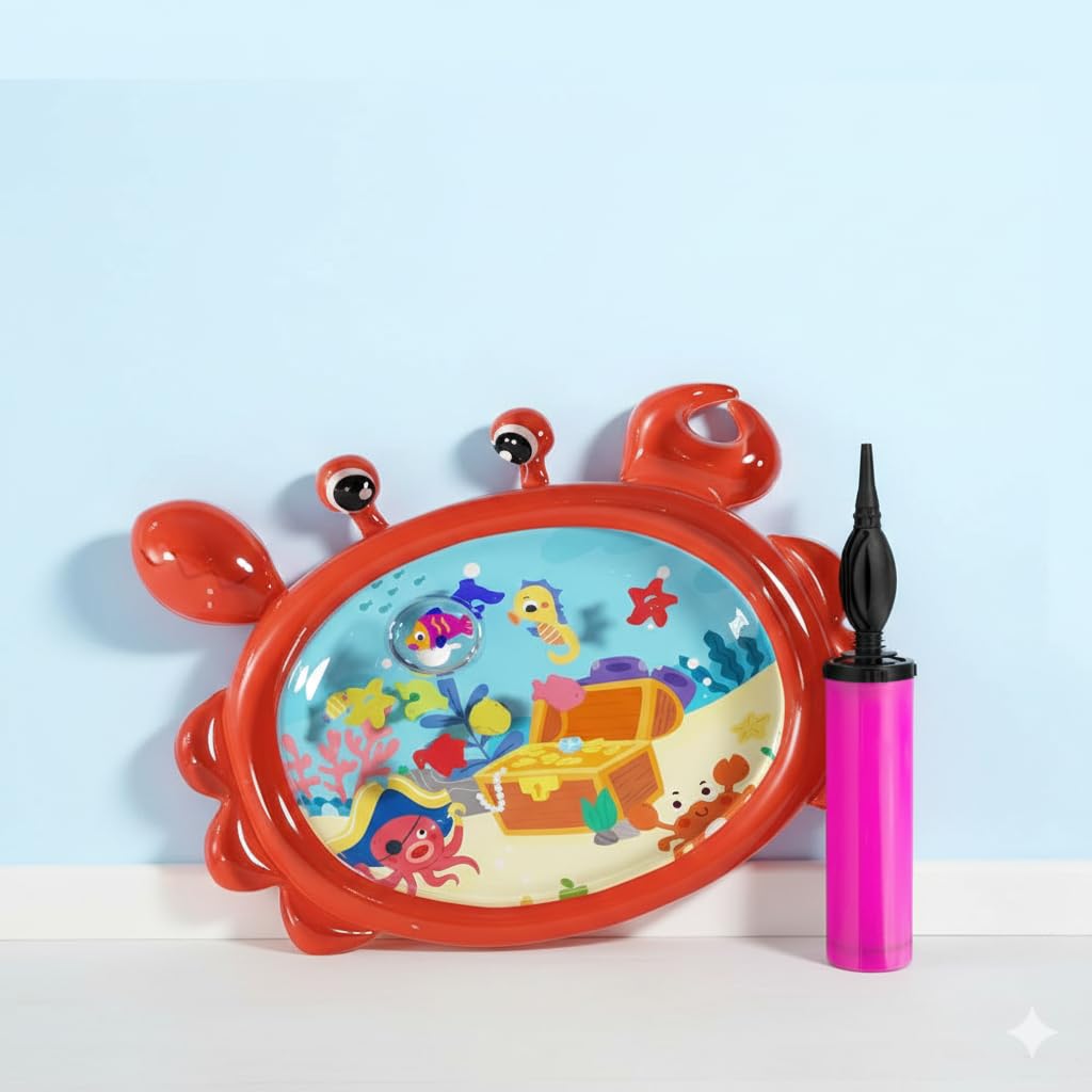 Zivik 112  87 Cm Baby Inflatable Tummy Time Water Mat | Crab Shape Sensory Play Mat | LeakProof BpaFree Pvc | Warm & Cold Wate