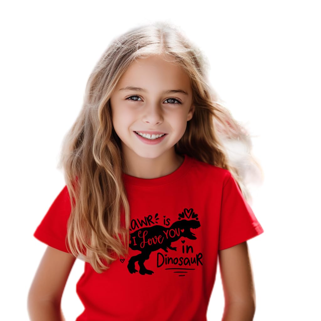 Kids Toddler Baby Girls Boys Valentine'S Day T-Shirt Short Sleeve Love Heart Dinosaur Cotton Tops(Red Rawr Dinosaur,5T