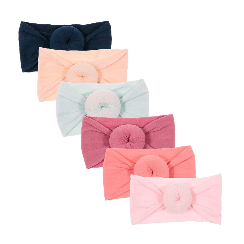 Nishine 6 Pack Cute Toddler Baby Girls Elastic Soft Nylon Headwraps Infant Knot Bow Headband Turban (Set 1)